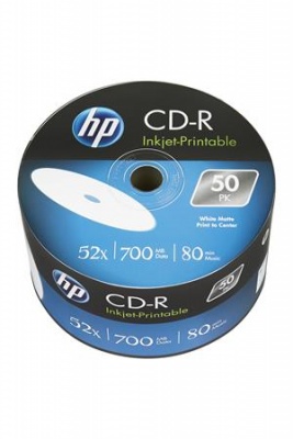 CD-R lemez, nyomtatható, 700MB, 52x, 50 db, zsugor csomagolás, HP