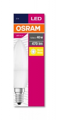 LED izzó, E14, gyertya, B35, 5,7W, 470lm, 2700K (MF), OSRAM "Value"